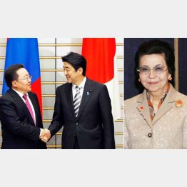 モンゴル大統領との首脳会談（左・ＡＰ）と安倍首相の母・洋子さん／（Ｃ）日刊ゲンダイ