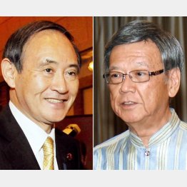 菅官房長官（左）と翁長沖縄県知事（Ｃ）日刊ゲンダイ