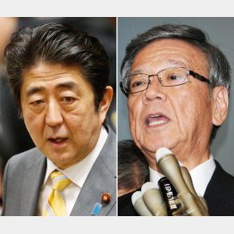 安倍首相と翁長沖縄県知事／（Ｃ）日刊ゲンダイ