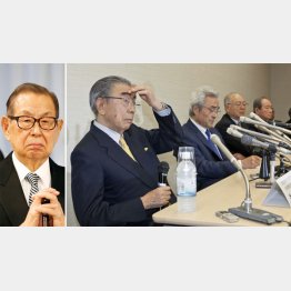 水面下で何が…（伊藤名誉会長＝左と鈴木会長の退任会見）／（Ｃ）日刊ゲンダイ