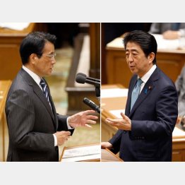 岡田代表（左）と安倍首相／（Ｃ）日刊ゲンダイ