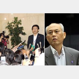 舛添都知事（右）の辞表が届けられた経緯を説明する議事部長の新見氏／（Ｃ）日刊ゲンダイ