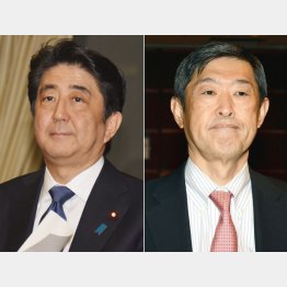 悲劇を招いた安倍首相（左）と北岡座長代理／（Ｃ）日刊ゲンダイ