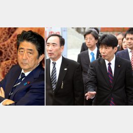 安倍首相（左）と議員視察団に説明する籠池理事長（Ｃ）日刊ゲンダイ