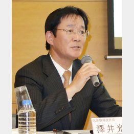 米社買収を発表する澤井光郎社長（Ｃ）共同通信社