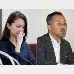 声を詰まらせながら質疑に応じる詩織さん（右写真は山口敬之氏）／（Ｃ）日刊ゲンダイ