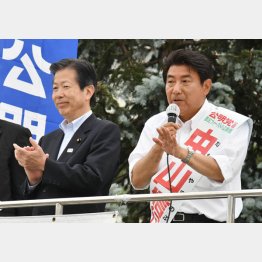 都議選で応援演説する山口代表（左）／（Ｃ）日刊ゲンダイ