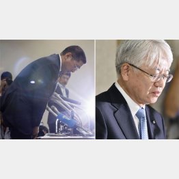 謝罪会見する日産・西川社長（左）と神戸製鋼所・川崎会長／（Ｃ）共同通信社