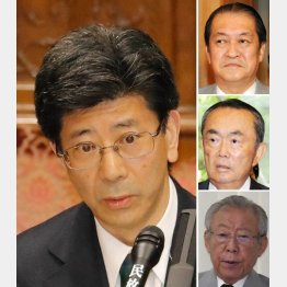 左から時計回りで佐川宣寿前国税庁長官、故・鳩山邦夫氏、平沼赴夫氏、鴻池祥肇氏（Ｃ）日刊ゲンダイ