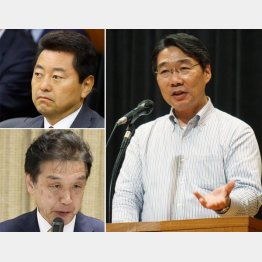 池田佳隆（左上）赤池誠章（同下）両議員は日本会議国会議員懇談会所属、（右は前川氏）／（Ｃ）共同通信社