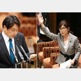 事務方に押し付ける小野寺防衛相と当時国会で火だるまになった稲田元防衛相（Ｃ）日刊ゲンダイ