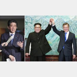 南北が握手する一方で…（Ｃ）韓国共同写真記者団・共同