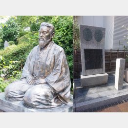 鉄舟座像（左）と西郷との“会談の聖地”（右）（Ｃ）日刊ゲンダイ