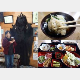 クマ猟も盛んだった（苗場荘の島田とも子さん・左）、右は郷土料理（千切り大根と合わせる“早そば”・上）（Ｃ）日刊ゲンダイ