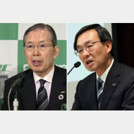 パナソニックの津賀社長（右）と日本電産の永守会長／（Ｃ）共同通信社