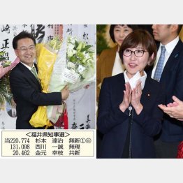 表だった登壇もなかった稲田朋美自民党筆頭副幹事長（左は初当選を決めた杉本達治氏）／（Ｃ）日刊ゲンダイ