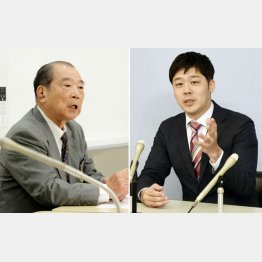 徳島県庁で記者会見する共産党の松本顕治氏と、左は国民民主党高知県連顧問の平野貞夫氏（Ｃ）共同通信社