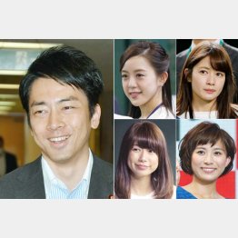 （左から時計回りに）小泉進次郎、古谷有美、宇内梨沙、山本雪乃、青山愛（Ｃ）日刊ゲンダイ