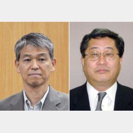更迭された総務省の鈴木茂樹事務次官（左）と日本郵政の鈴木康雄上級副社長（Ｃ）共同通信社