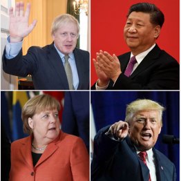 左上から時計回り　ジョンソン英大統領、習近平中国国家主席、トランプ米大統領、メルケル独首相（Ｃ）ロイター