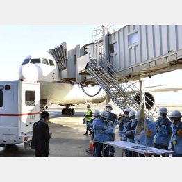 武漢から帰国者を乗せて羽田空港に到着したチャーター機（Ｃ）共同通信社