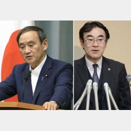 安倍政権ベッタリの黒川弘務氏（右）を検事総長に就けるための小細工（左は菅官房長官）／（Ｃ）共同通信社