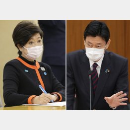 バトルしている場合じゃない（左から、小池都知事と西村経済再生相）／（Ｃ）日刊ゲンダイ