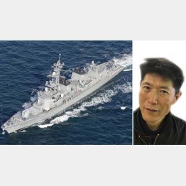 護衛艦「たかなみ」と元海上自衛官の生方正氏（Ｃ）共同通信社