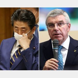 安倍首相とIOCのバッハ会長（Ｃ）日刊ゲンダイ
