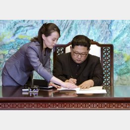 妹しか頼れない（北朝鮮の金正恩朝鮮労働党委員長と妹の金与正党第1副部長／韓国共同写真記者団・共同）