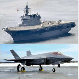 空母化される護衛艦「いずも」（上）と、F３５A戦闘機（Ｃ）共同通信社