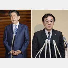 検察庁法改正案の今国会成立を断念し、報道陣の質問に答える安倍首相（黒川弘務東京高検検事長＝右）／（Ｃ）共同通信社