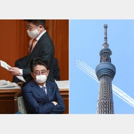 検証は不可欠（写真右は医療従事者らに敬意と感謝の気持ちを示すため、東京上空を通過するブルーインパルス）／（Ｃ）日刊ゲンダイ