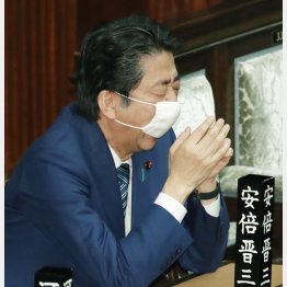 マスクの下であくびをする安倍首相（Ｃ）日刊ゲンダイ