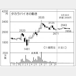 「タカラバイオ」の株価チャート（Ｃ）日刊ゲンダイ