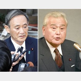 故小此木彦三郎元通産相（右）の墓参りを終え、取材に応じる菅首相（Ｃ）共同通信社