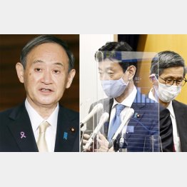 国民の命と健康は後回し（左から菅首相、西村経済再生相と尾身茂・新型コロナウイルス感染症対策分科会会長）／（Ｃ）共同通信社