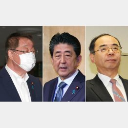 （左から）吉川貴盛元農相、安倍晋三前首相、西村泰彦宮内庁長官（Ｃ）日刊ゲンダイ