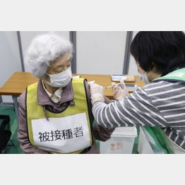 高齢者接種に暗雲（厚労省と川崎市が実施した集団接種訓練＝写真）／（Ｃ）共同通信社