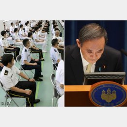 尻ぬぐいに駆り出され(大規模接種センターでの編成完結式の自衛隊員、右は菅首相)/(C)JMPA