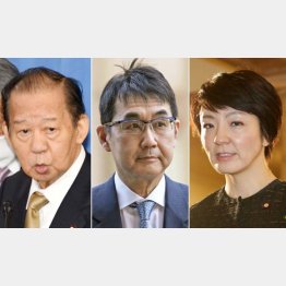 左から二階幹事長、河井克行氏、河井案里氏（Ｃ）日刊ゲンダイ