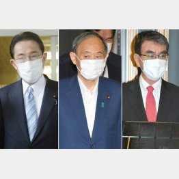 全員「手前」のことだけ(左から岸田前政調会長、菅首相、河野規制改革担当相)/(C)日刊ゲンダイ