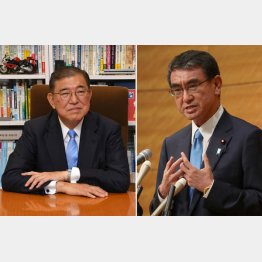 これぞ自民党のお得意パータン、勝ち馬に雪崩現象(左から、石破茂元幹事長と河野太郎ワクチン担当相)/(C)日刊ゲンダイ