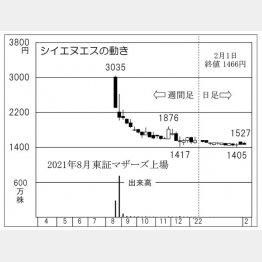 「シイエヌエス」の株価チャート（Ｃ）日刊ゲンダイ