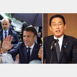 仏下院選挙では与党大敗（マクロン仏大統領＝左）、何もしない首相（岸田首相）／（Ｃ）日刊ゲンダイ