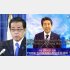 発言の何が問題なのかも分からない福田達夫総務会長（左）、組織票も差配（安倍元首相がNGO「天宙平和連合（UPF）」集会に寄せたビデオメッセージ＝ユーチューブから、右）／（Ｃ）共同通信社