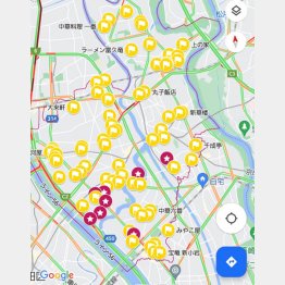 2019年2月以降、筆者が訪れた葛飾区の日本式昭和スタイルの町中華、全79軒。このうち、赤色の星印8軒は訪問後に廃業（Ｃ）日刊ゲンダイ