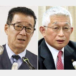 松井一郎大阪市長（左）と泉房穂明石市長（Ｃ）共同通信社