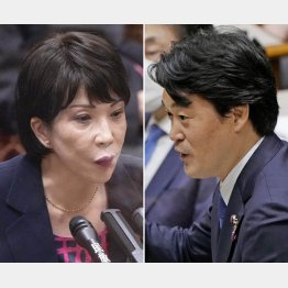 参院予算委で質問する立憲民主党の小西洋之参院議員（右）に、高市早苗経済安保担当相は「捏造文書だ」と断言（Ｃ）共同通信社