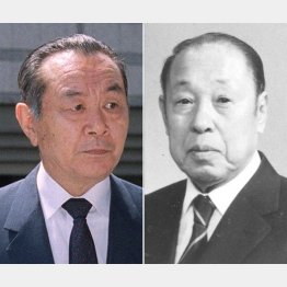 東京佐川急便の渡辺広康社長（左）と福島交通の小針歴二会長（当時）／（Ｃ）共同通信社